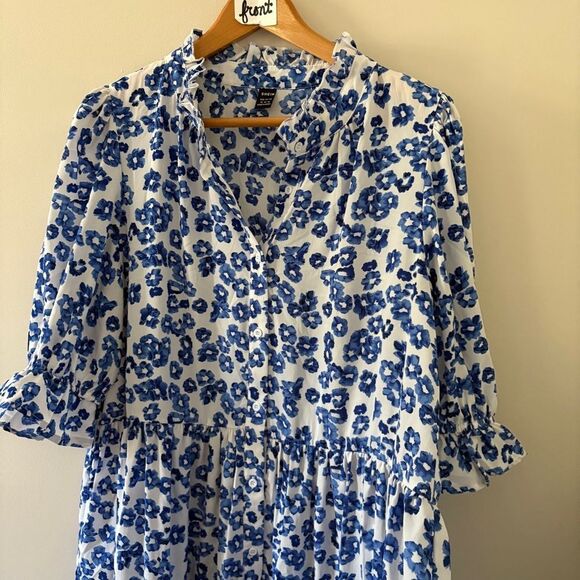 SHEIN Blue White Floral Layered Tiered Dress Women's XL great preworn condition - Picture 6 of 11